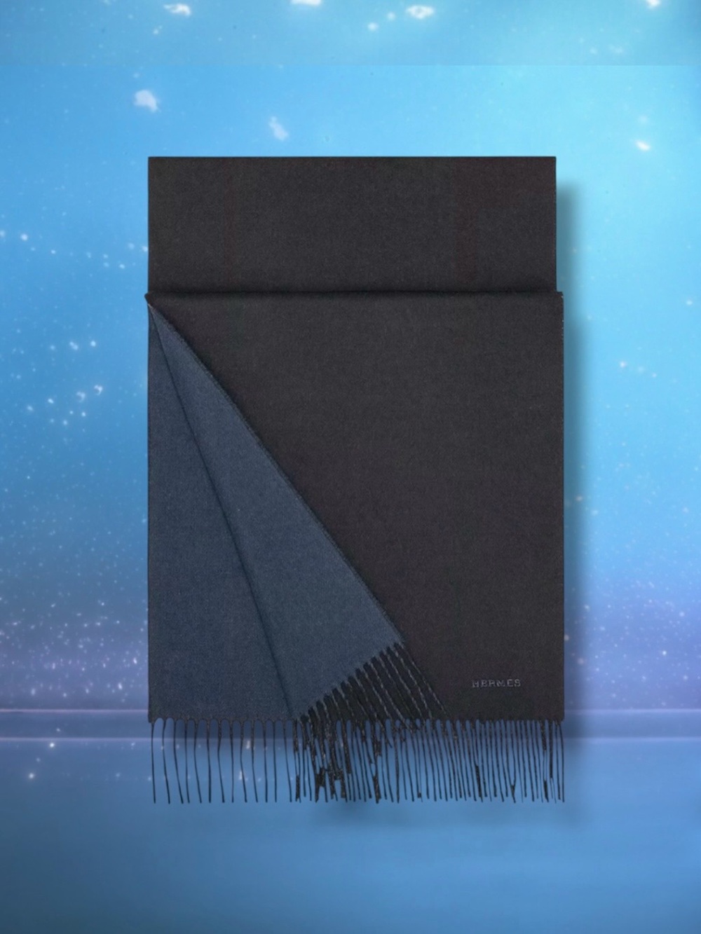 💞HERMES Recto-Verso Muffler Cashmere Two-Tone • Marine / Bleu Turquin • UNISEX